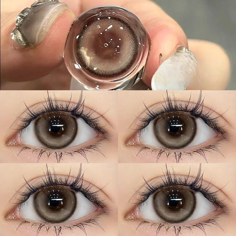 Set 2 Kính Áp Tròng Màu Đen contact lenses 0 ~ -8.00 black len 14.2mm lens cận lens nâu bean black 21