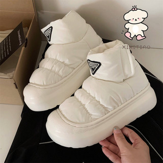 Xixitiao Chống Thấm Nước Xuống Vải Thời Trang Phong Cách Đường Phố Giày Cotton Mùa Đông Độc Đáo Bên Ngoài Thoáng Mát Nhãn Chữ Velcro Giày Bốt Tuyết Nữ