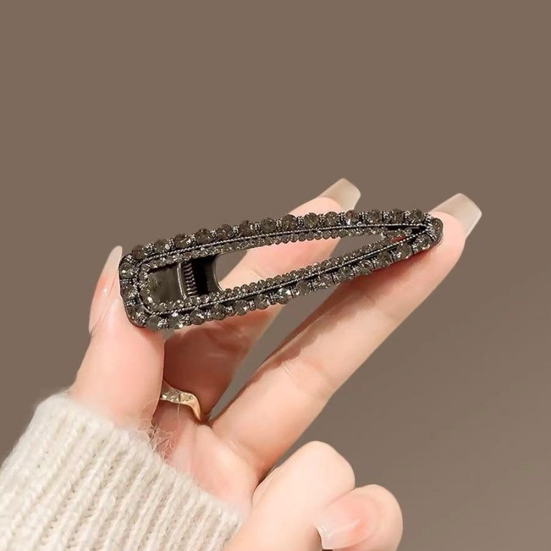 Mauropoli [Sẵn Sàng] Kẹp Tóc Màu Đen Tinh Tế Retro Nữ Kim Cương Giả Nổ Gãy Kẹp Tóc Bên Kẹp Tóc Cao Cấp Kẹp Mỏ Vịt Phụ Kiện Tóc