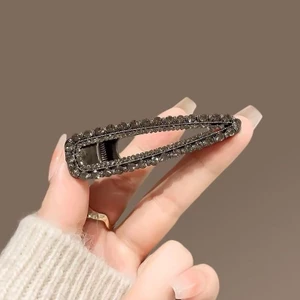 Mauropoli [Sẵn Sàng] Kẹp Tóc Màu Đen Tinh Tế Retro Nữ Kim Cương Giả Nổ Gãy Kẹp Tóc Bên Kẹp Tóc Cao Cấp Kẹp Mỏ Vịt Phụ Kiện Tóc