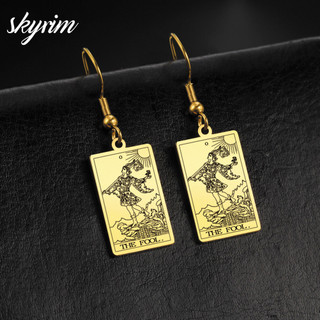 Bông tai thẻ bài Tarot bằng thép không gỉ SKYRIM Titan có họa tiết khắc Laser Trang sức thời trang