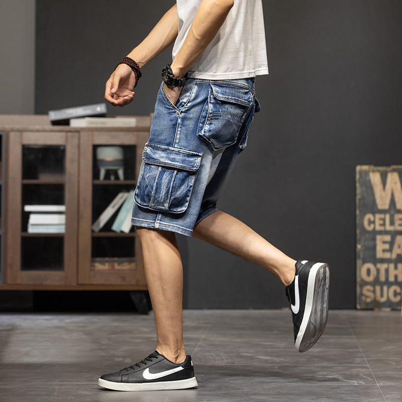 Mùa Hè Nhiều Túi Quần Short Denim Nam Năm Điểm Mùa Hè Dạo Phố Rời Crop Giữa 5 Điểm 7 Điểm Breeches