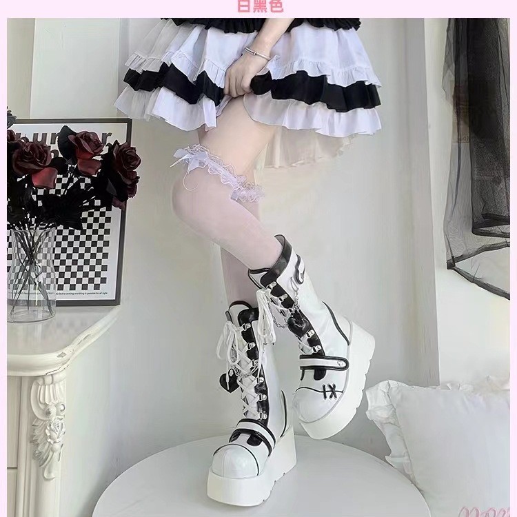 Giày Bốt Đế Dày Phong Cách Mới Punk Xe Máy Đế Dày Giữa Ống Giày Nữ Châu Âu Mỹ Dễ Thương Hot Girl Xe Máy Giày