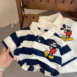 Áo thun ngắn tay sọc cổ polo cho bé trai và bé gái, cotton, mùa hè, cổ gập dễ thương cho trẻ em vừa và lớn