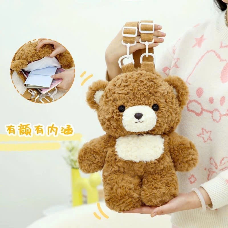 Balo gấu bông teddy bụng trắng dễ thương túi đeo teddy ngăn đựng rộng dãi kích thước 40Cm