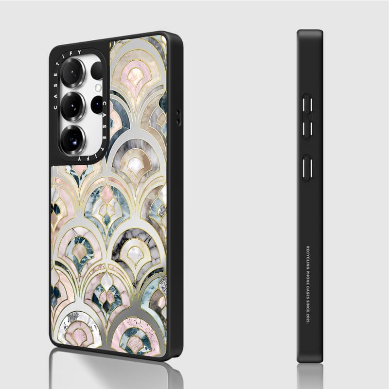 Casetify X Vỏ gạch trang trí Matte Black & Sliver Mirror Vỏ hút từ tính Samsung Galaxy S23 S24 S25 Ultra Plus Mặt sau cứng có hộp khắc logo