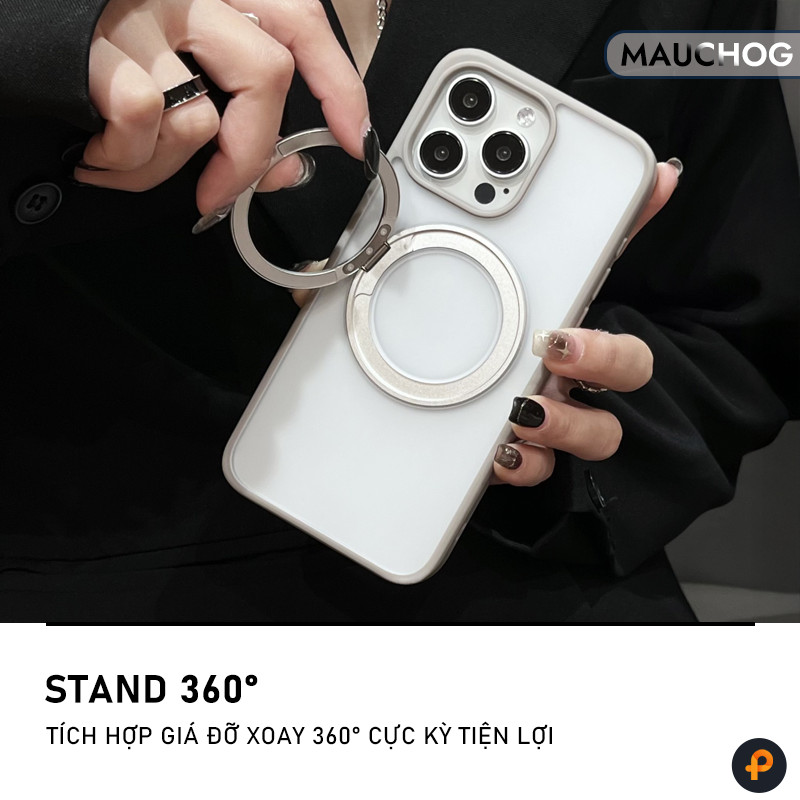 Ốp Lưng Trong Suốt Tích Hợp Giá Đỡ Xoay 360 Độ Cho Điện Thoại iPhone 17 Pro Max 16 15 14 13 12