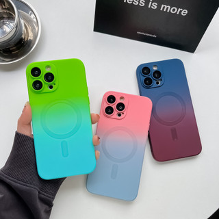 Ốp điện thoại silicon lỏng từ tính hai màu Gradient Thích hợp cho iPhone 11 12 13 14 15 Pro Max Vỏ ống kính lỗ chính xác