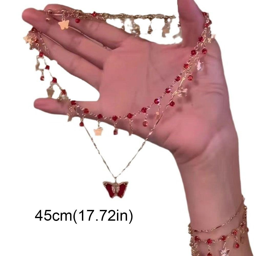 Vòng Cổ Bướm LACYES, Dây Xích Xương Đòn Tua Rua Zircon, Trang Sức Thanh Lịch Hai Lớp Kim Cương Giả Sáng Bóng Tiệc