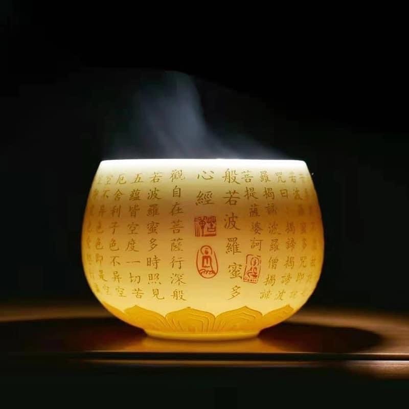 Chén sứ thấu quang tâm kinh bát nhã liên đài 150 ml