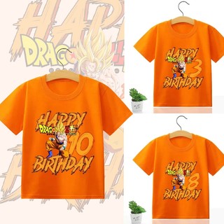 Bảy Rồng Bóng Hoạt Hình Áo Thun Màu Trơn Anime Phổ Biến 1-10 Tuổi In Kỹ Thuật Số Đảng Tay Ngắn Cotton Top Quà Tặng Sinh Nhật