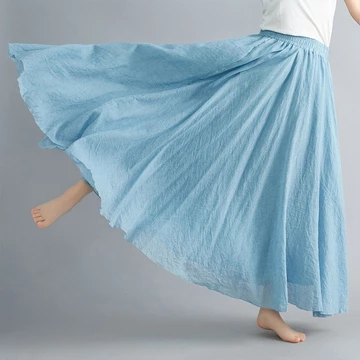 Váy maxi thời trang nữ vải lanh cotton màu trơn thun Hàn Quốc lưng cao chữ A màu xanh mỏng váy xích đu lớn váy xếp ly dài dành cho nữ