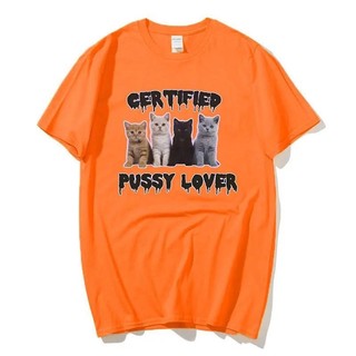 Kawaii CerTified Pussy Lover Meme Cat In Hình Áo Nam Nữ Thời Trang Vintage Áo Thun Cotton Thường Ngày Rời Áo Sơ Mi Dạo Phố