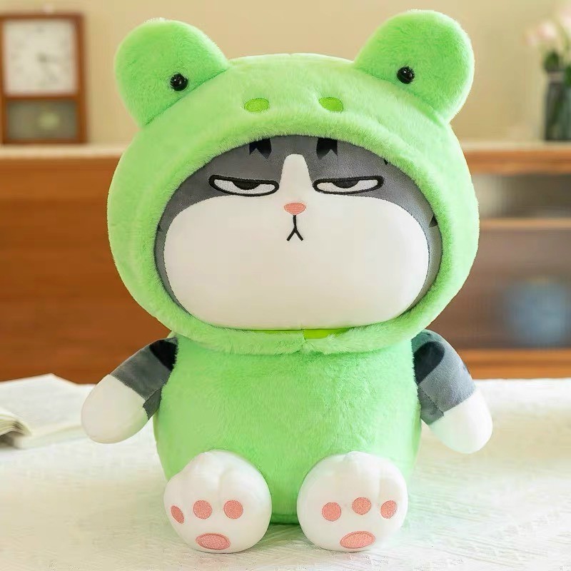 Gấu bông mèo hoàng thượng cosplay gấu trúc ếch thỏ , Mèo bông đội mũ động vật kiểu dáng đáng yêu kích thước 45cm