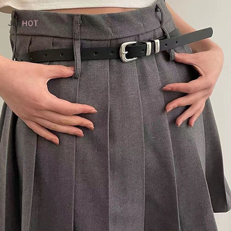 Julyhot Thắt Lưng Mỏng Đơn Giản Thời Trang Cho Nữ Bé Gái Tối Giản Màu Trơn Đa Năng Thắt Lưng Hợp Kim Sáng Tạo Khóa Trang Trí Thắt Lưng Massivedeals