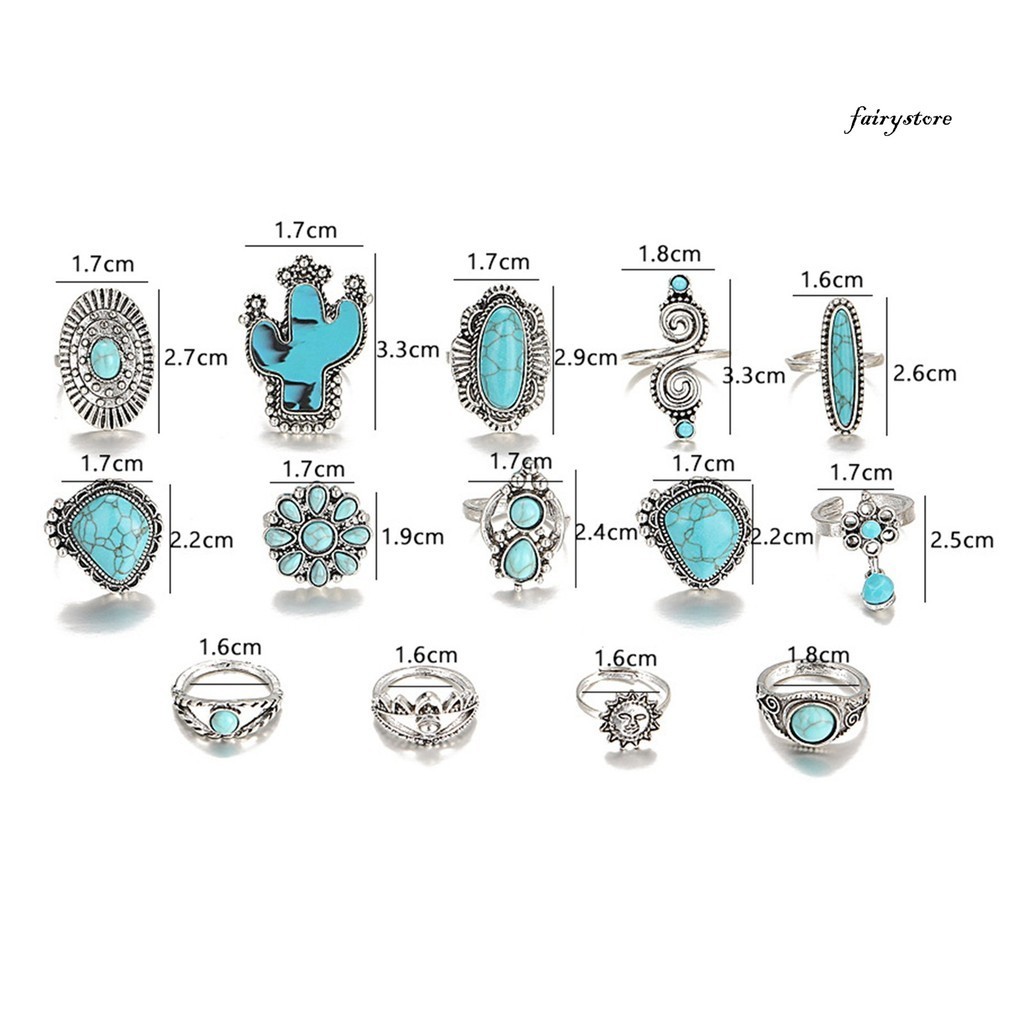 [Cổ tích] 14 Cái / bộ Vintage Bohemian Open End Bộ Nhẫn Có Thể Điều Chỉnh Xương Rồng Hình Mặt Trời Giả Ngọc Trai Nhẫn Knuckle Quà Tặng Trang Sức Thời Trang