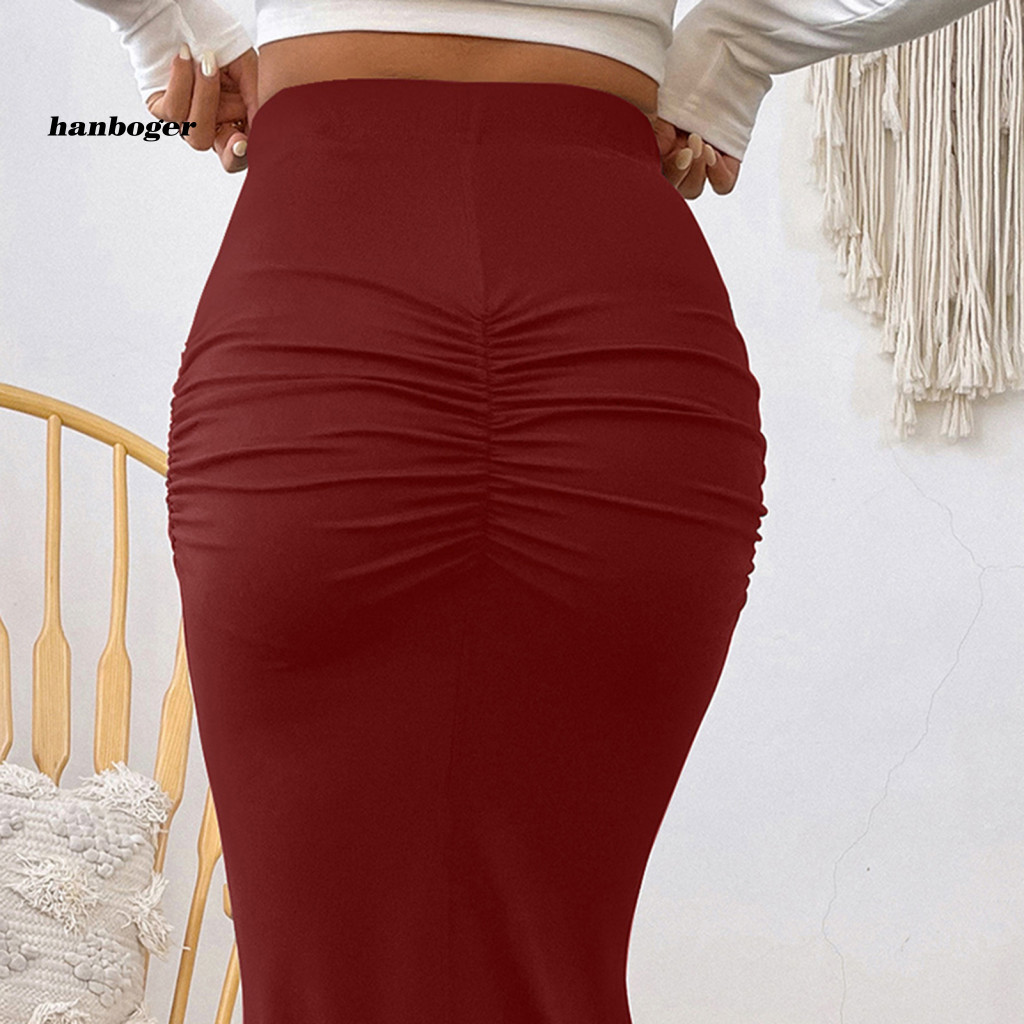 Váy đuôi cá Han Váy đuôi cá màu trơn Váy Maxi đuôi cá cạp cao sành điệu dành cho nữ Slim Fit Nâng hông Chiều dài mắt cá chân Hoàn hảo cho các tín đồ thời trang Đông Nam Á