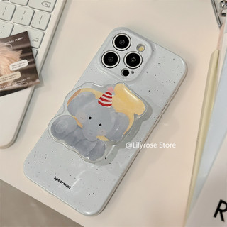 Ins Vỏ hình con voi hoạt hình dễ thương Hàn Quốc iPhone 15 14 13 12 11 Pro Max Xs Max Xr 7 8 Plus Vỏ iPhone Apple có giá đỡ điện thoại hoạt hình Phim bảo vệ toàn bộ mềm