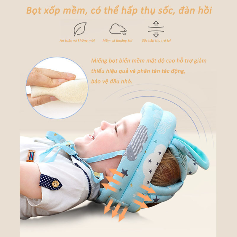 Mũ Bảo Vệ Đầu Cho Bé, Mũ Bảo Hiểm Cho Bé Tập Đi, Thoáng khí và chống va đập， Thích hợp cho trẻ em từ 5-36 tháng tuổi