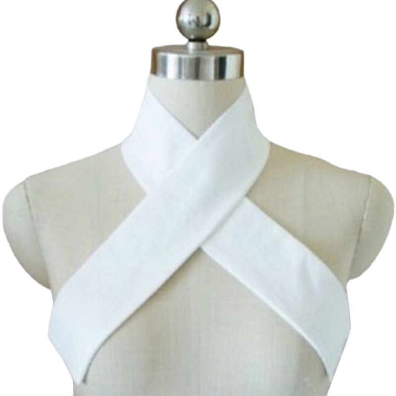 Chinese Style White Detachable False Collar for Ancient Dress Skinny Long Scarf