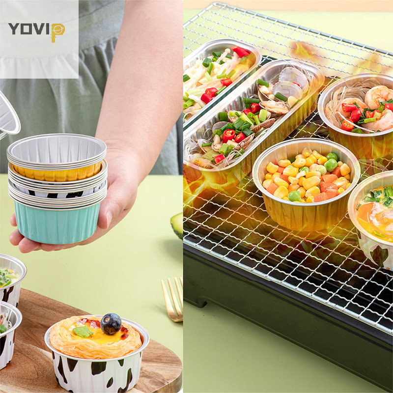Yovip 10 Cái Có Thể Tái Sử Dụng Tròn Nhôm Lá Thiếc Cốc Bánh Pudding Khuôn Chiên Không Khí Hộp Thiếc Khay Nướng Bánh Nhỏ Dụng Cụ Làm Bánh Ngọt VN