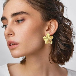 Bông tai Dangle hoa - Màu vàng, Họa tiết - Cho đám cưới, Trang phục dự tiệc - Phụ kiện trang sức - Bông tai thả năm cánh hoa - Cổ điển kiểu Pháp, phóng đại