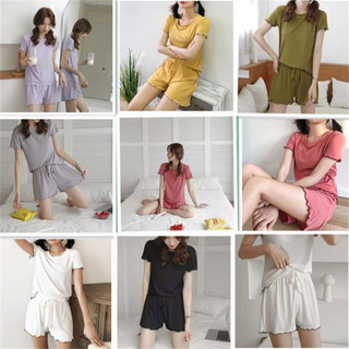 Màu sắc tương phản xù mát mẻ phù hợp cho nữ mùa hè dây rút bộ đồ ngủ cỡ lớn Bộ đồ hai mảnh mặc bên ngoài thường ngày băng lụa quần áo nhà