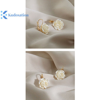 Kudosation Camellia Ngọc Trai Bông Tai Quyến Rũ Thanh Lịch Eesign Hoa Trắng Dangler Nữ Đảng Xu Hướng Phong Cách Quà Tặng Trang Sức Sang Trọng