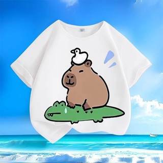 2024 Capybara Hoạt Hình Đáng Yêu Động Vật Trẻ Em Mùa Hè Áo Thun Cổ Tròn Tay Ngắn