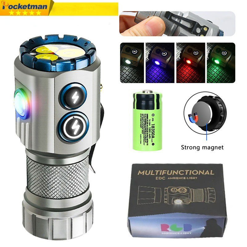 Đèn pin LED Mini mạnh mẽ có thể sạc lại EDC RGB Đèn pin bên có đuôi nam ...