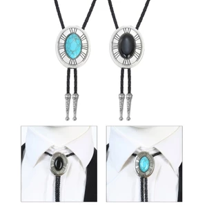 Mya Vintage Bolo Tie Với Dây Da Có Thể Điều Chỉnh Tây Cao Bồi Đá Cổ Mặt Dây Chuyền Cà Vạt Trang Sức Vòng Cổ Nam