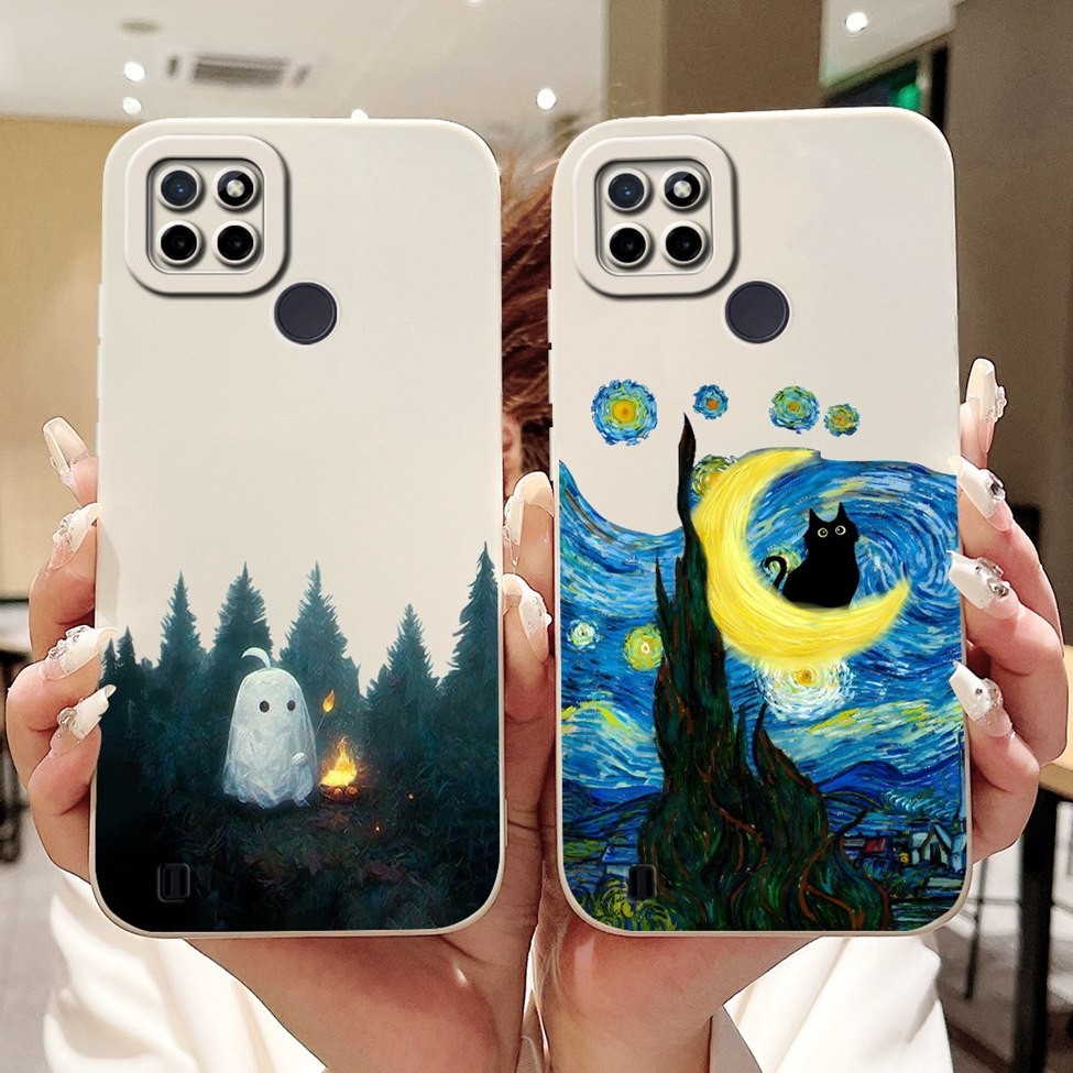 Dành Cho Realme C25Y Ốp Lưng C21Y Chống Sốc Thẩm Mỹ Mèo Dễ Thương Bé Trai Màu Đen Ốp lưng Realme C21Y Ốp Lưng RMX3261 RMX3268