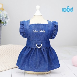 Đầm Thú Cưng Thêu Chữ Cái Tay Phồng Lực Kéo Móc Mùa Hè Kitty Quần Áo Trang Phục Cho Chó Ngoài Trời