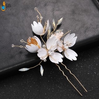 Kim cương giả & Hoa trắng Kẹp tóc sang trọng Hình chữ U Barrette Phụ kiện tóc