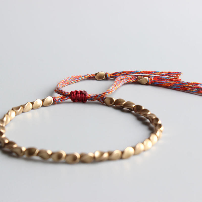 Đồng nguyên chất Handmade Hạt đồng Cặp đôi Vòng tay may mắn
