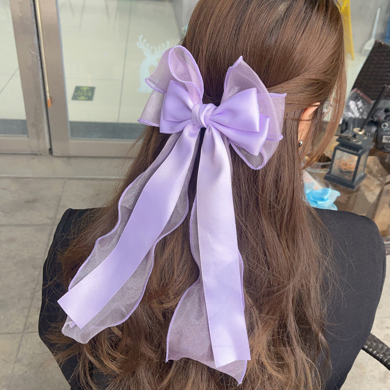 Kẹp Tóc Nơ Gạc Quá Khổ Streamer - Mũ Công Chúa Tinh Tế - Thanh Lịch, Thời Trang, Đơn Giản, Ngọt Ngào, Phong Cách Ins - Kẹp Tóc Ruy Băng Ren Cho Bé Gái - Kẹp Tóc Dopamine Nơ