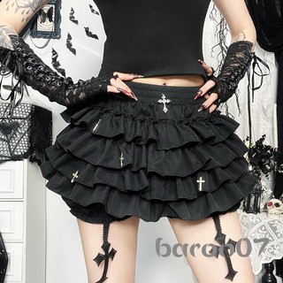 Nữ Mini Skorts Thời Trang Mặt Dây Chữ Thập Nhiều Lớp Xù Cao Cấp Váy Ngắn Màu Đen Cho Xuân Hè