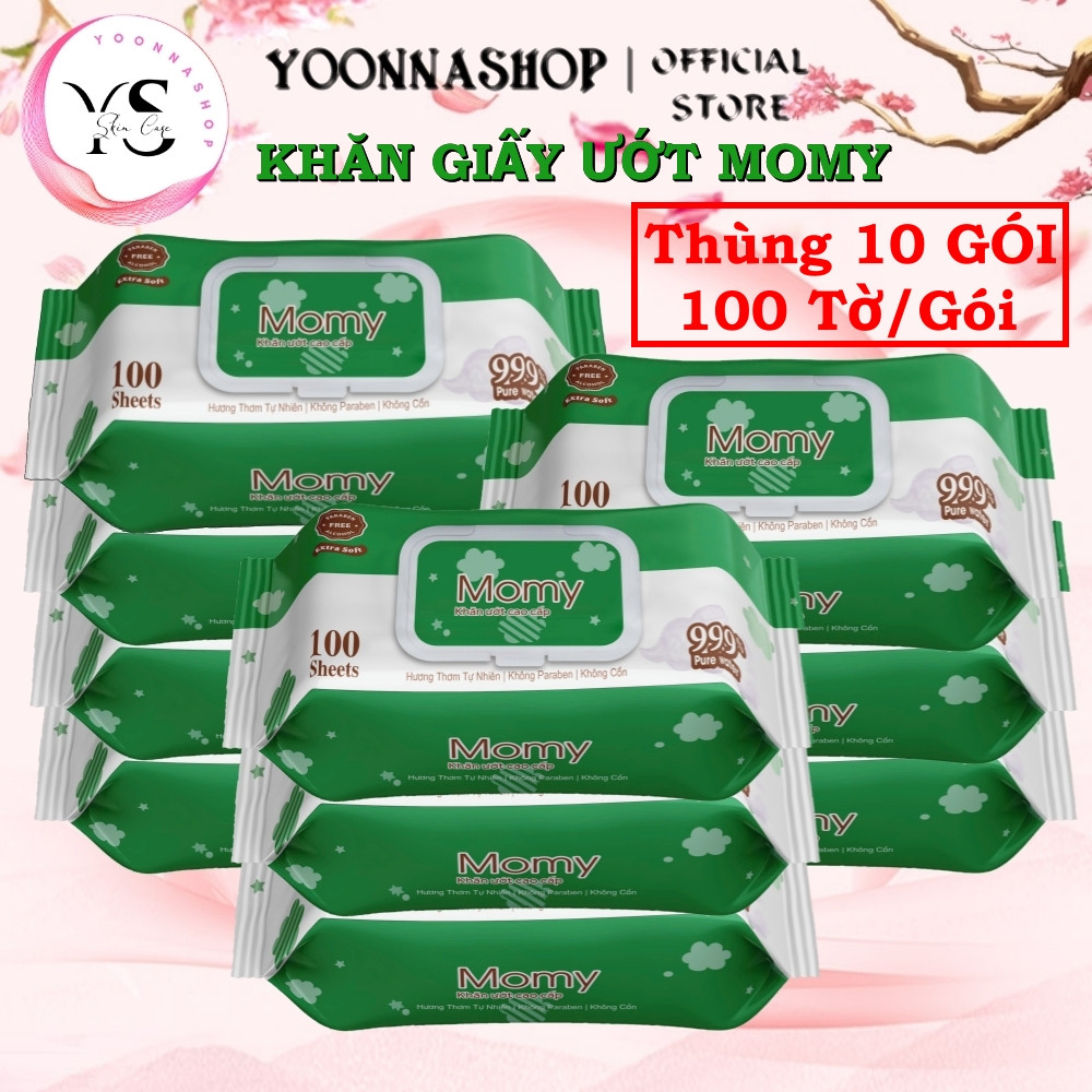 Thùng 10 gói khăn ướt Momy 100 tờ không cồn không parabens cao cấp dành cho em bé- 10 BỊCH