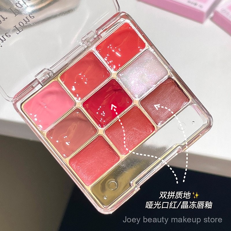 Gellas Son môi bảng màu thạch môi và má hai lần sử dụng nước son bóng gương Son nhung bùn chín màu xếp chồng tự làm bgxz