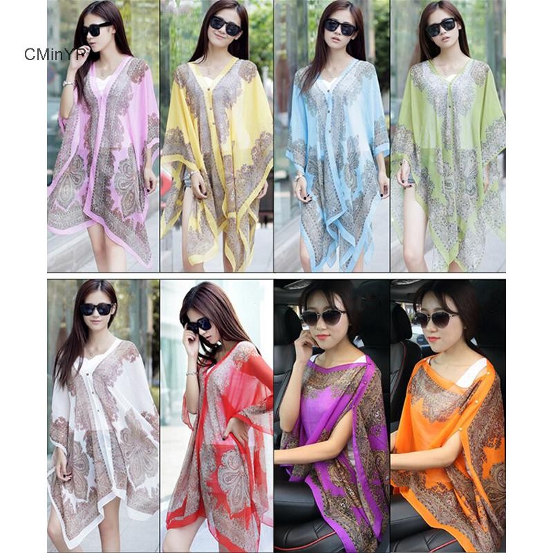 Cminyp Mùa Hè Chống Nắng Voan In Khăn Khăn Choàng Polyester Cho Nữ Đi Biển Lụa Biến Trang Trí Khăn Choàng Vinh Quang