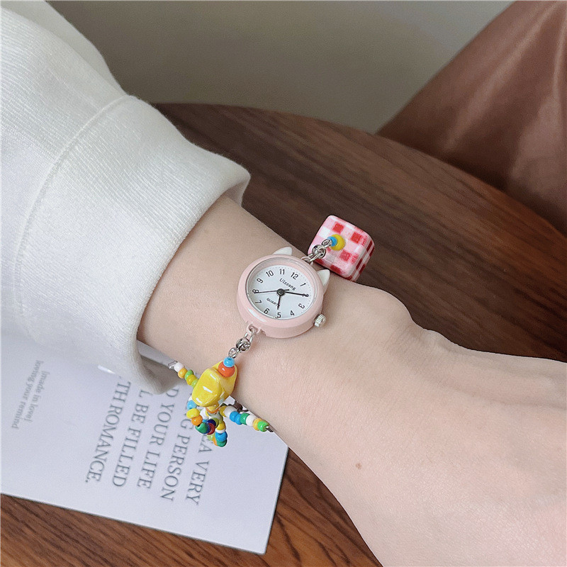 Đồng hồ bé gái Vòng tay làm đẹp cao Macaron Dopamine dễ thương dành cho bé gái Vòng tay đính cườm nhỏ cho bé [Quà tặng sinh nhật tinh tế]