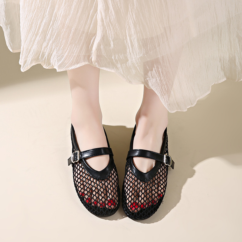 Atikota Thời Trang Nữ Mary Jane Lưới Sandal Phong Cách Đơn Giản Thoáng Khí Mềm Mại Thoải Mái Dép