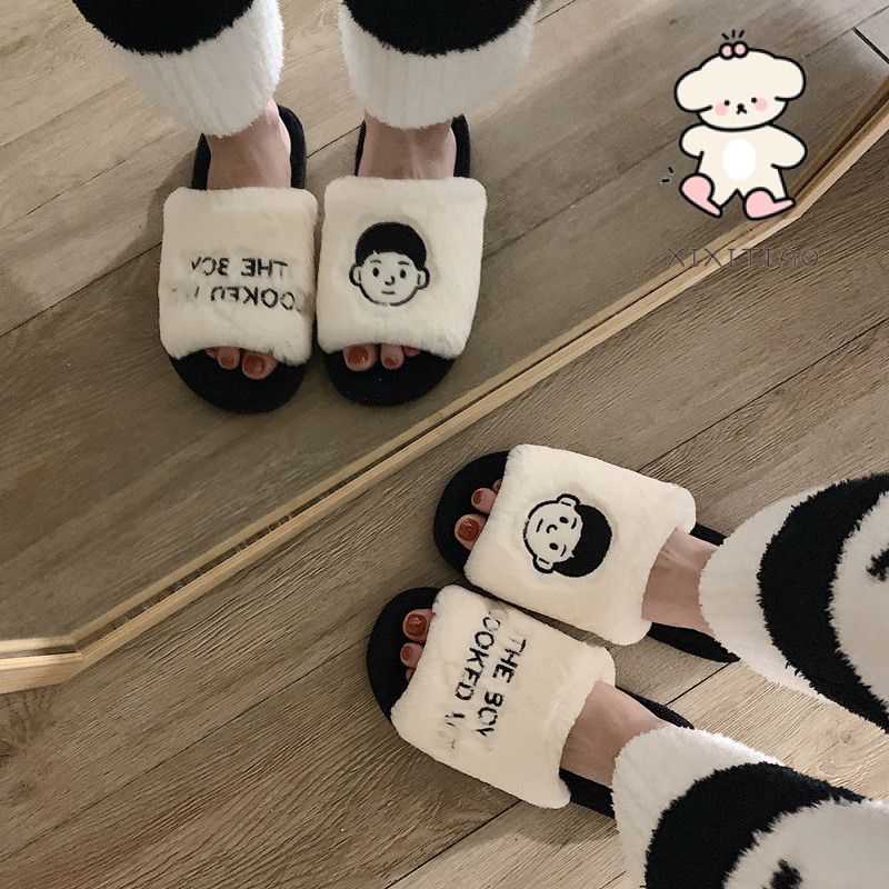Xixitiao Phong Cách Mới Dép Cotton Thu Đông Phong Cách ins Phong Cách Cặp Đôi Sinh Viên Dép Cotton Nhà Ấm Áp Sang Trọng Giày Nữ Phiên Bản Hàn Quốc