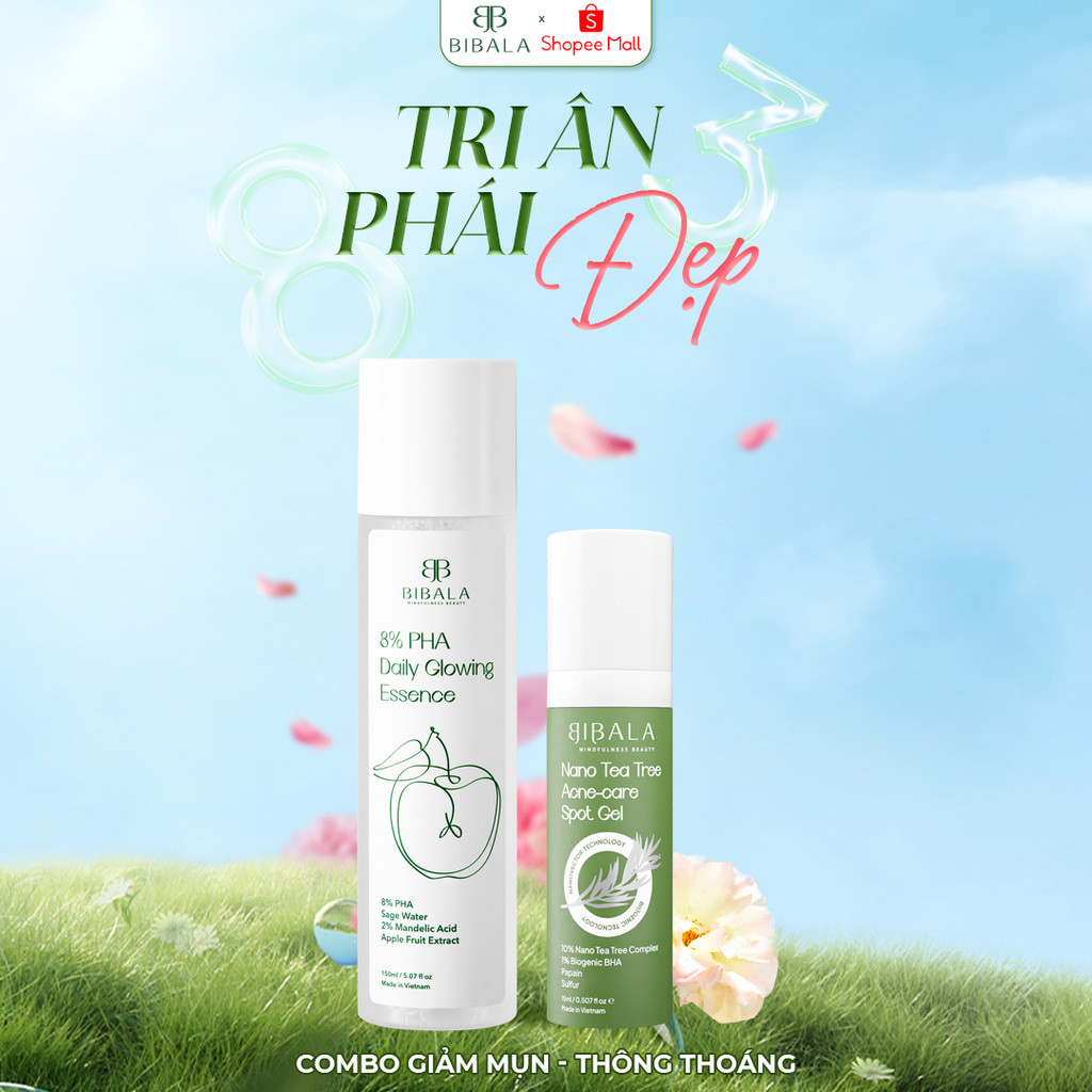Ảnh Bộ đôi Nước dưỡng 8% PHA 8% PHA DAILY GLOWING ESSENCE 150ML + GEL chấm mụn Tràm Trà NANO TEA TREE ACNE-CARE SPOT GEL 15M 1