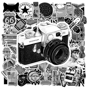 Hộp 50 Sticker Hình VINTAGE TRẮNG ĐEN Decal Phản Quang 7 Màu Halogram Chống Nước NSX Gì Cũng In | MS: 000184