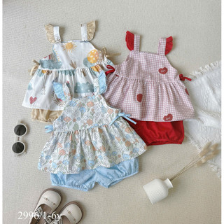 Set Bộ Hè Chất Cotton Cánh Tiên Phối Nơ Cho Bé Gái Mềm Mát 8-26kg