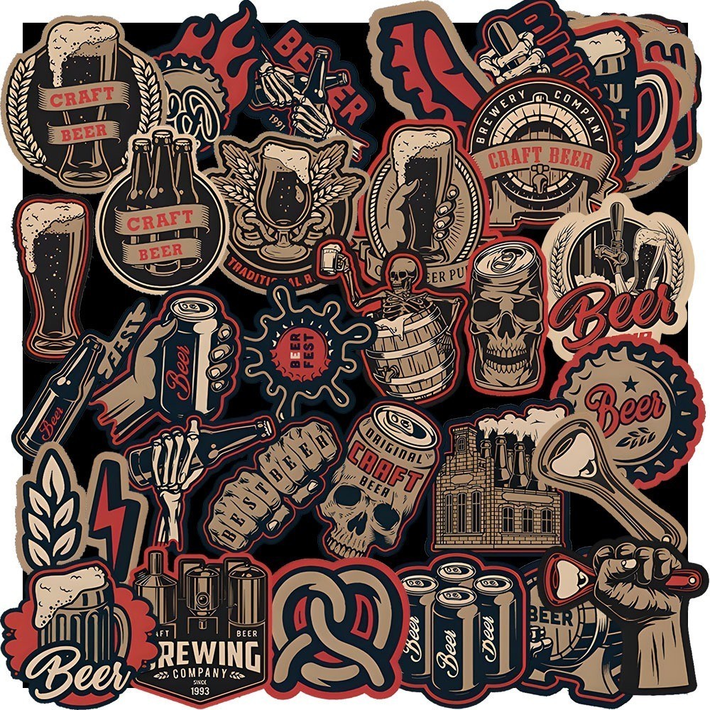 Bộ Sticker - 50 cái Sticker Retro Beer , Decal Beer Vintage dán vali, điện thoại, mũ bảo hiểm