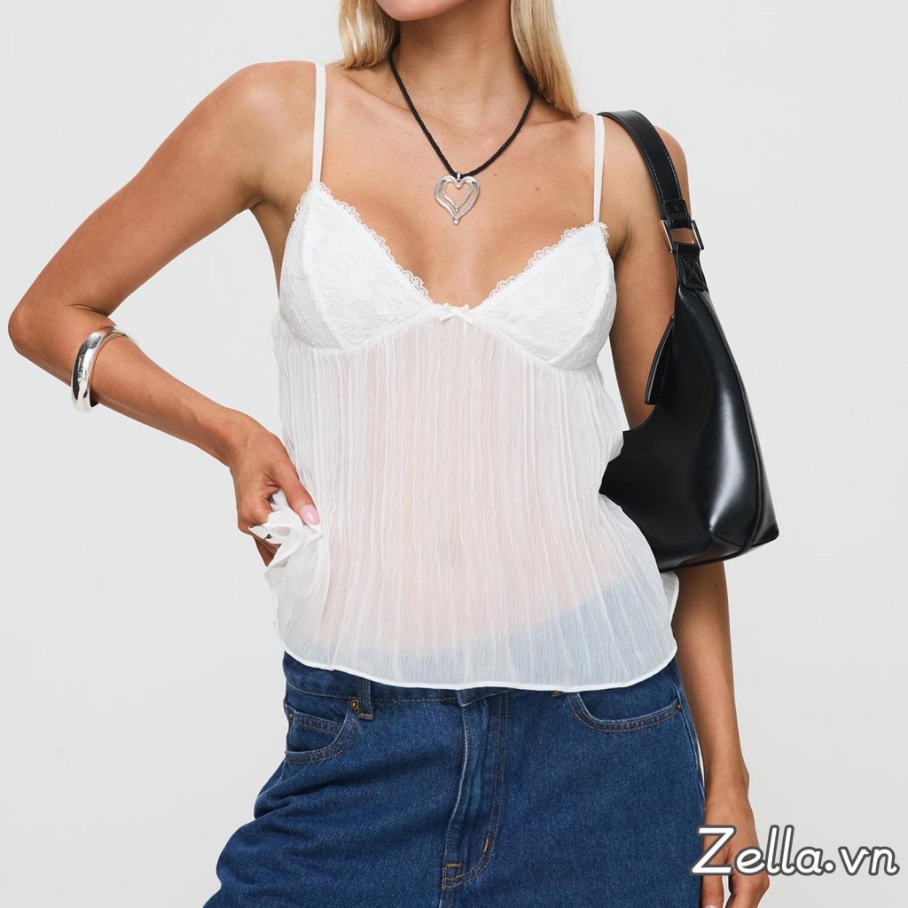 Nữ Xếp Ly Camisole Mini Nơ Phía Trước Spaghetti Dây Đeo Cổ Chữ V Ren Tank Tops