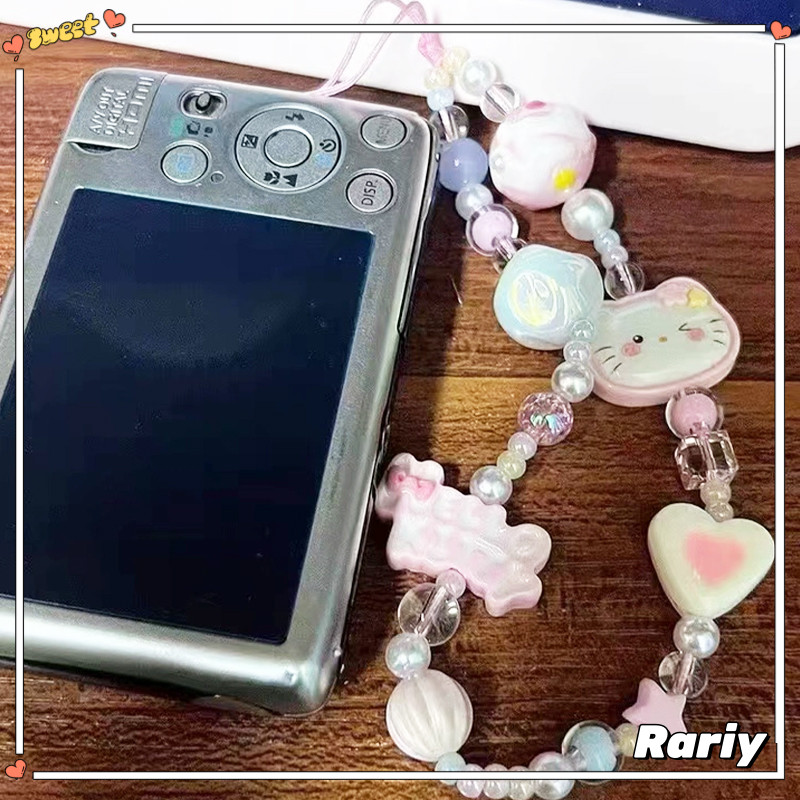 Dây đeo điện thoại Kitty chuỗi hạt màu hồng dây đeo máy ảnh sáng tạo dễ thương chống rơi-RY