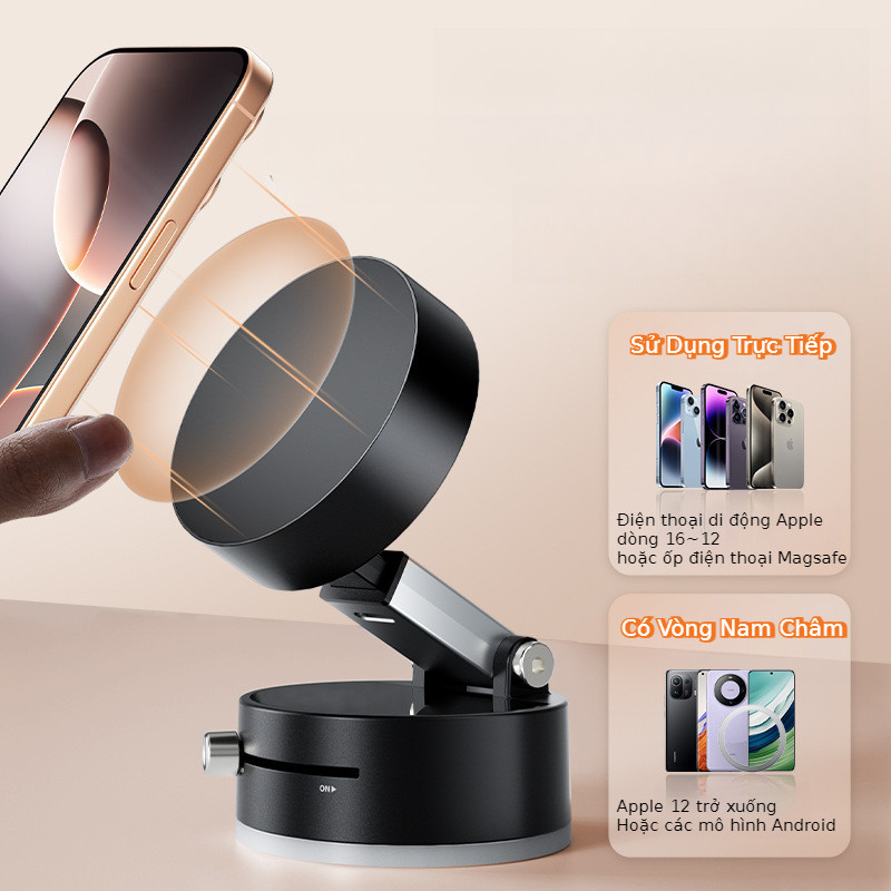 Giá Đỡ Điện Thoại Gấp Xoay 360°, Cốc Hút Chân Không Từ Tính Đa Năng Ổn Định Và Không Bị Trượt